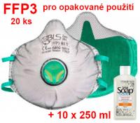 BLS Zer0 30C respirátor FFP3 R D s aktivním uhlím - 20 ks + 10 ks 250 ml dezinfekce